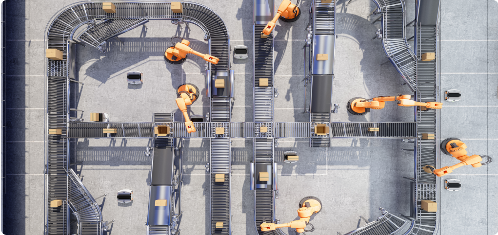 Robots working on a production line